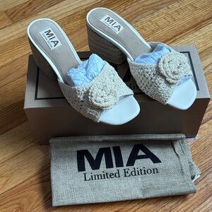 MIA Women's Beige Crochet Heeled Mules